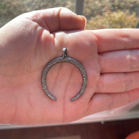 Diamond and Black Rhodium Crescent Horn Pendant by the Jen Collection - Picture 12 of 14